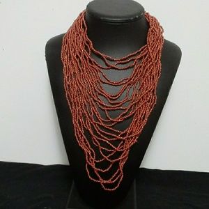 Vintage Naga costume jewelry red glass seed bead n